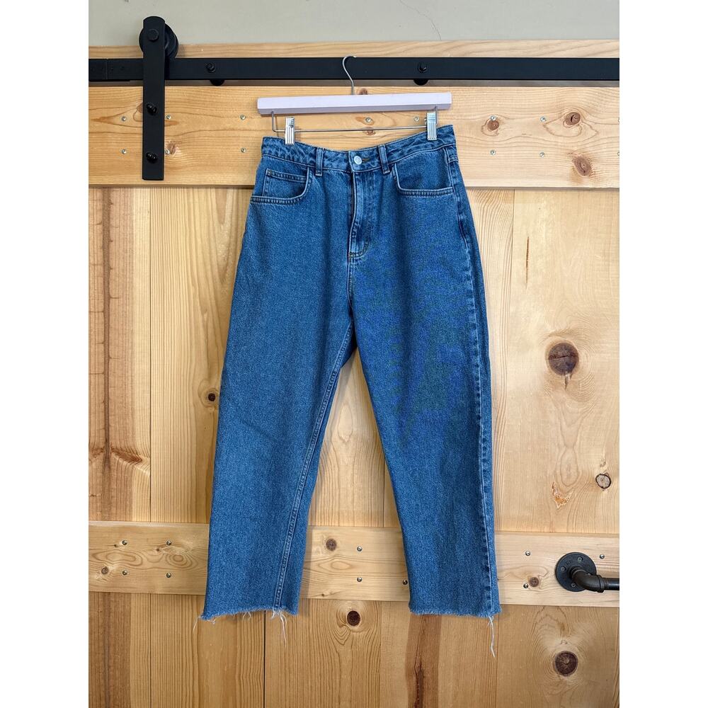 Reclaimed Vintage Raw Hem Blue Denim Crop Ankle Jeans Size 28 100% Cotton